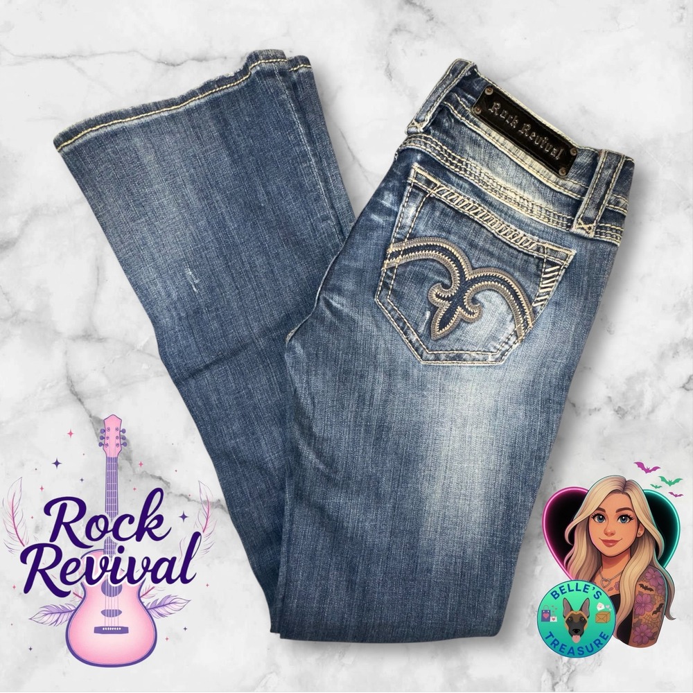 Rock Revival Alanis Bootcut Jeans Womens 29 Embellished Low Rise 30x32 Y2K Denim